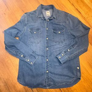 Women’s Denim Pearl Snap Cowboy Western Dark Wash Medium Zara